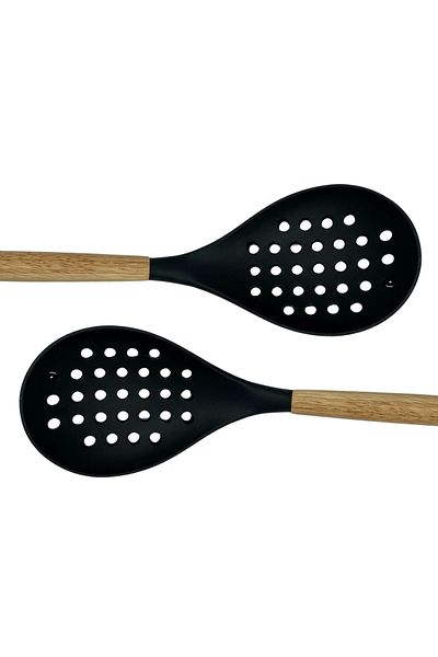 rubihome Black Hard Silicone Heat Colander with Bamboo Handle - 1 Piece