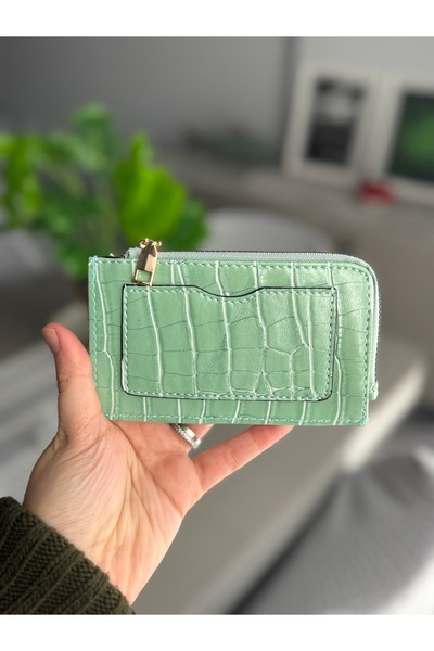 ilknurbutik Çağla Yeşili Kadın Kroko Desenli Kartlık Cüzdan