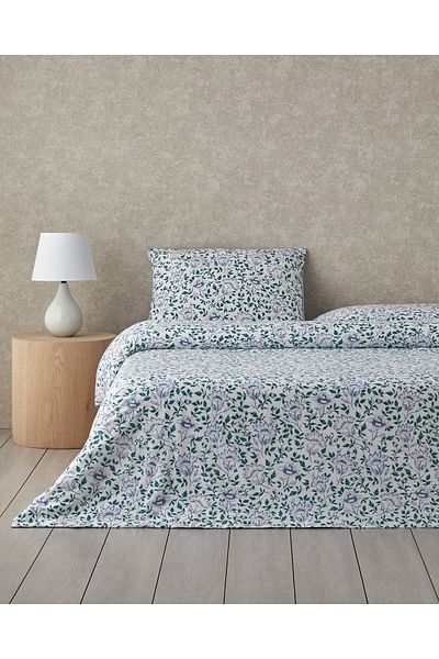 English Home Σετ Παπλωματοθήκη Gentle Flower Cotton Διπλό 200x220 cm Πράσινο-Μπλε