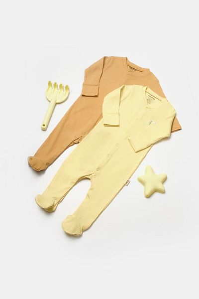 BabyCosy Organic Wear Set of 2 long overalls Bamboo, yellow, BabyCosy, 50% cotton+50% bamboo
