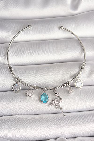 NEZADE STORE Brass Silver Color Hanging Zircon Stone Filaminga Figure Charm Women's Bracelet - Lisinya