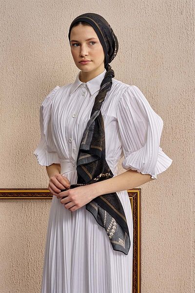 ED Scarf Кафяв памучен копринен перлен шал
