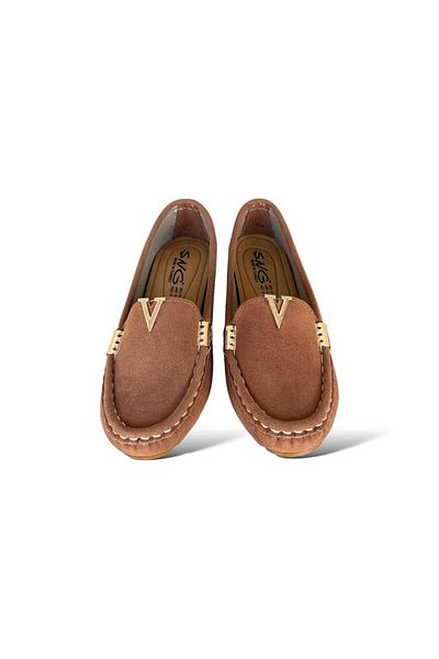 Liger V Buckle Wedge Heel Women's Ballerinas - BROWN