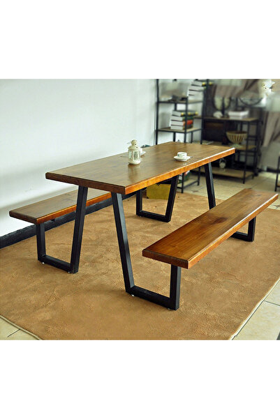 Abronya Metal Oturma Bankı Ahşaplı Bahçe Balkon Bank Masa Takımı