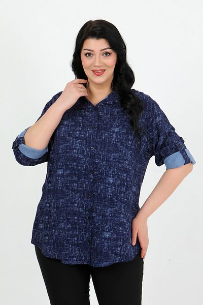 By Alba Collection Γυναικείο πουκάμισο με σχέδιο βαμβακερό βισκόζη Plus Size