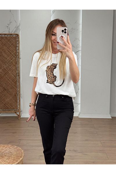 X-Young Leopard embroidered t-shirt ecru