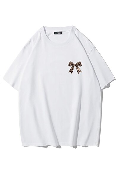 BRZ COLLECTION Tricou oversize cu panglică leopard - alb pentru femei