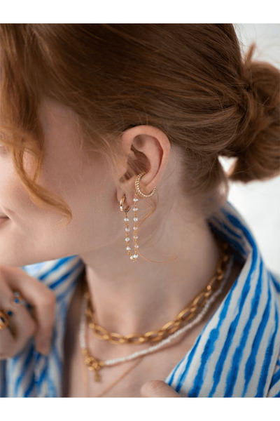 LİNYA JEWELLERY İkili İncili Kıkırdak Küpe