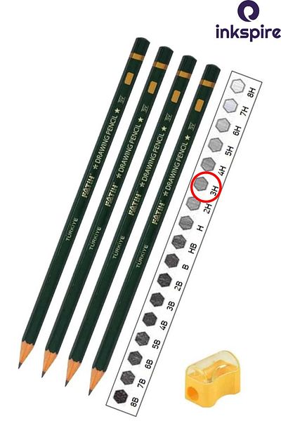 inkspire 3H Art Pencil Graduated Pencil 4 Pcs Fatih Technical Drawing Numbered Black Pencil Lead Sketching Pencil Set