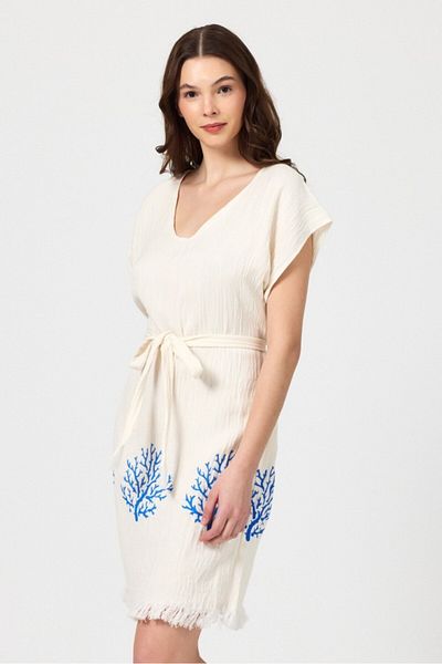Mulberry Γυναικείο φόρεμα παραλίας Muslin Αμάνικο 100% βαμβάκι