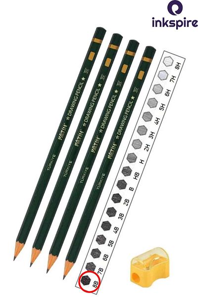 inkspire 8B Art Pencil Graduated Pencil 4 Pcs Fatih Technical Drawing Numbered Black Pencil Lead Sketching Pencil Set
