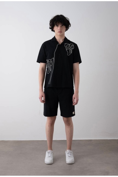 LOCO LOCO Limi Young Boy Soft Texture Embroidered Linen Shorts Shirt Suit