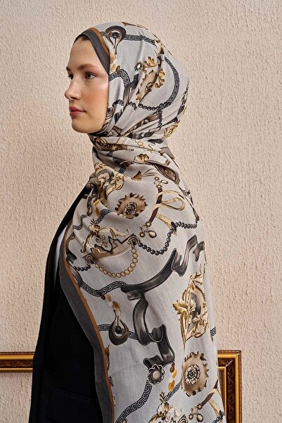 ED Scarf Pamuk İpek Baraque Şal - Gri