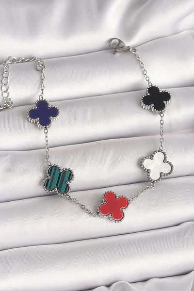 NEZADE STORE 316L Steel Silver Color Colorful Clover Model Women's Bracelet - Lisinya