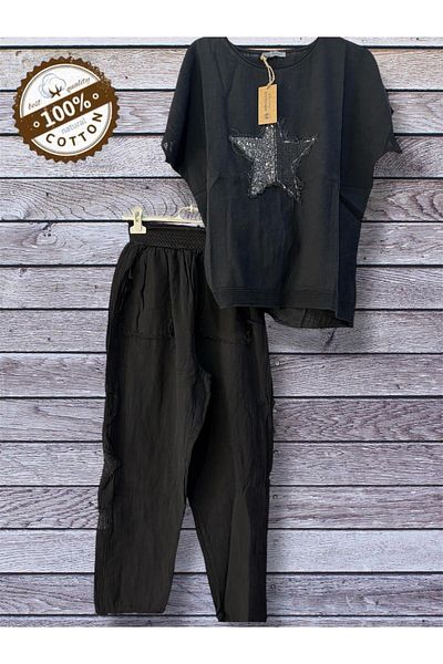 AGORATEKSTİL Women's Starry Sequin Linen Combination