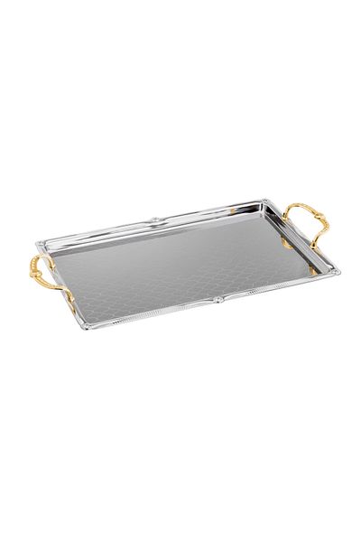 casa rosa Steel Serving Tray Set 3-Piece Nickel With Gold