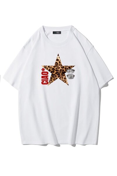 BRZ COLLECTION Oversize γυναικείο μπλουζάκι Leopard Star Pattern Πράσινο