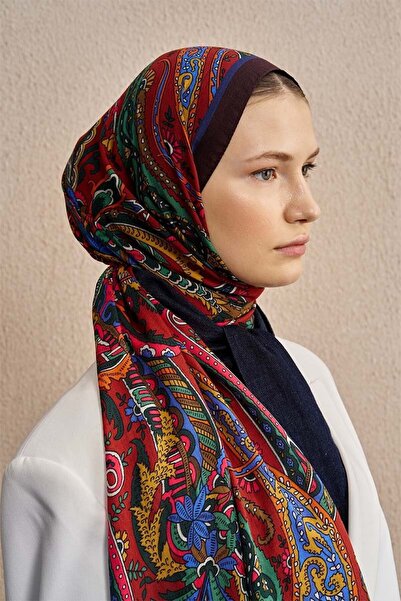 ED Scarf Pamuk İpek Diamora Şal - Kırmızı