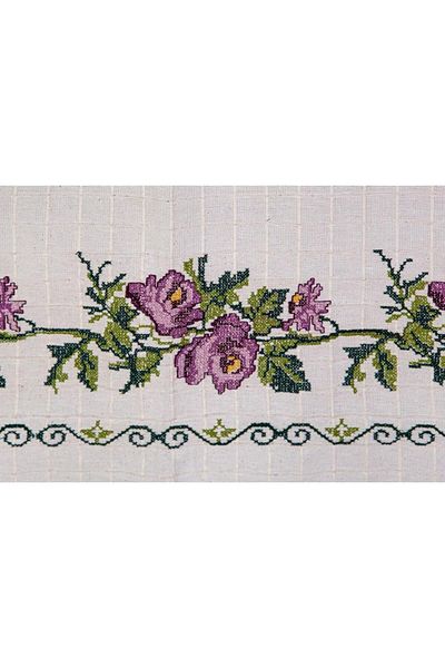 Demirhan Perde Buldan Işi Lilac Cross Stitched Authentic Bohemian Natural Cotton Linen Curtain