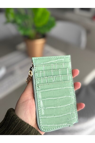 ilknurbutik Çağla Yeşili Kadın Kroko Desenli Kartlık Cüzdan