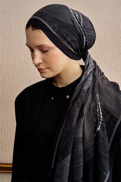 ED Scarf Cotton Silk Pearl Shawl - Black