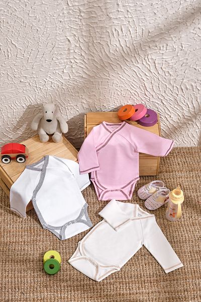 RaSerSa RS 3-Piece Baby Bodysuit Set (100% Cotton, Snap Fastener and Flexible)