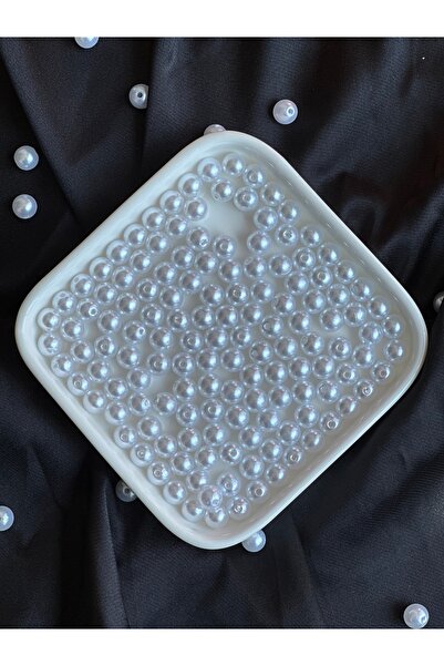 Bijumix Aksesuar 100 Adet Beyaz İnci Plastik Akrilik Boncuk 8mm