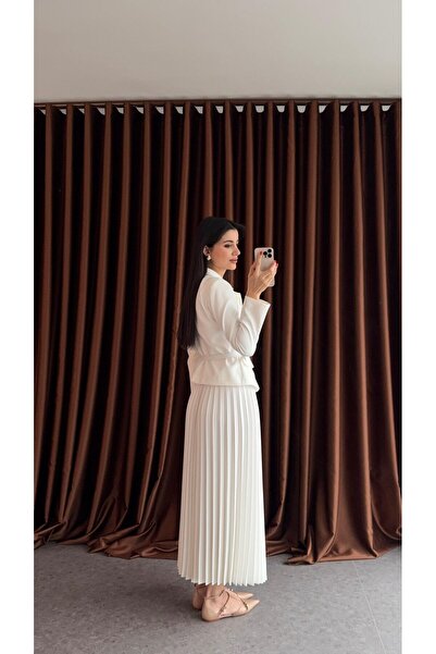 guller tekstil Women's Stylish Skirted Jacket Belt Suit