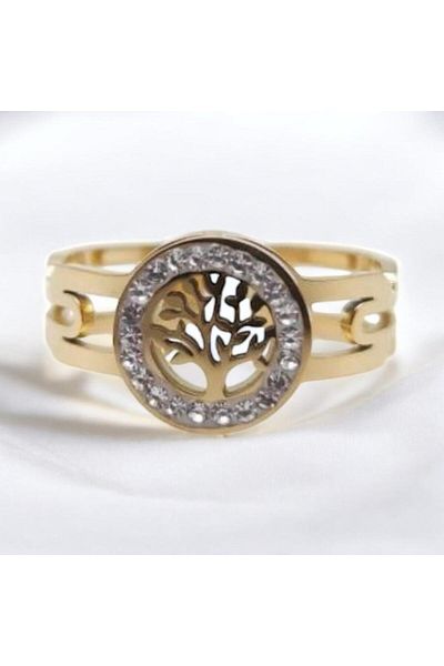 Hayalet Gold Color Tree of Life Motif and Adjustable Steel Ring