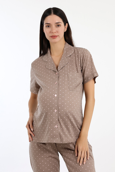 LİKAPA Likapa Önden Düğmeli Hamile Lohusa KISA KOL PİJAMA TAKIMI