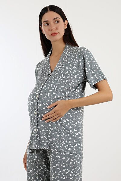 LİKAPA Likapa Buttoned Front Maternity Short Sleeve Pajama Set