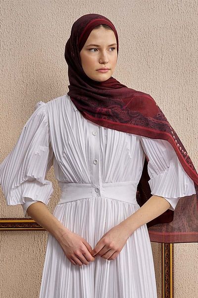 ED Scarf Red Cotton Silk Pearl Shawl