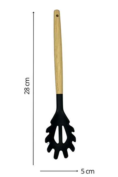 rubihome Black Hard Silicone Heat Pasta Spoon with Bamboo Handle - 1 Piece