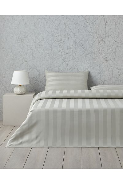 English Home Deluxe Striped Cotton Satin Double Duvet Cover Set 200X220 cm Light Green