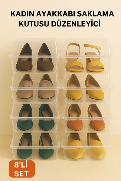 welcomein 8-Pack Women's Shoe Protection Box Transparent Shoe Storage Box Women's Shoe Organizer