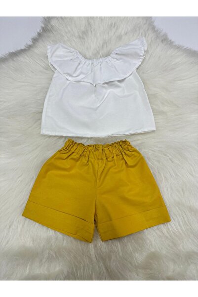 Moda Lina Baby Girl's Madonna Collar Blouse & Mustard Color Shorts