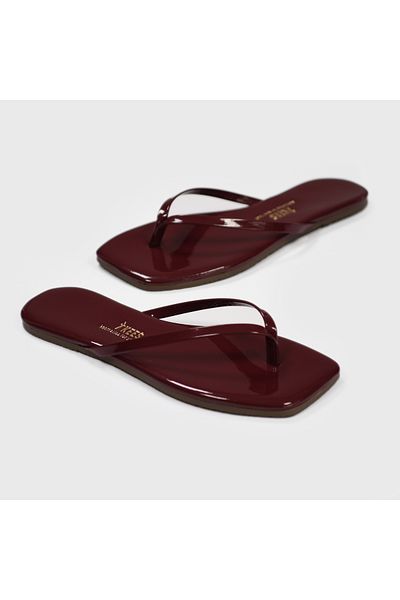 Tkees Women's Patent Leather Claret Red Square Toe Daily Stylish Slippers