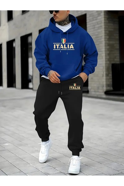 PAVRO Оверсайз-комплект спортивного одягу — світшот Jogger з капюшоном, італійський принт, логотип Sardonlu