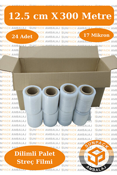 Dilimli Streç Film 12.5cm x 300m Şeffaf 17 Mikron (24'lü Paket) - Koli, Eşya ve Palet Streçi