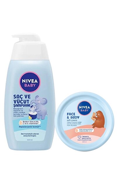 NIVEA Nıvea Saç ve Vücut Şampuanı 500 ml Nemlendirici Bakım Krem 200 ml