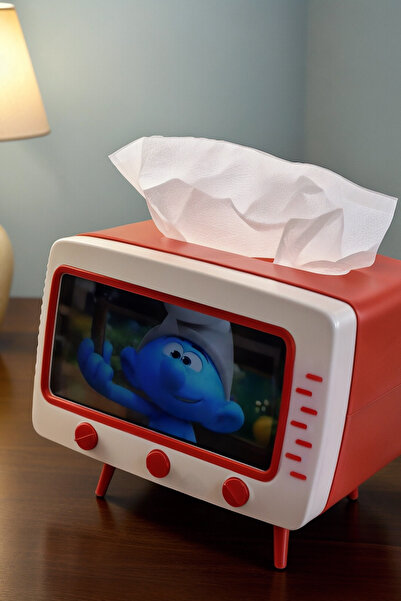 SandalyeDeposu Retro Tv Look Napkin Box, Phone Holder (Red)