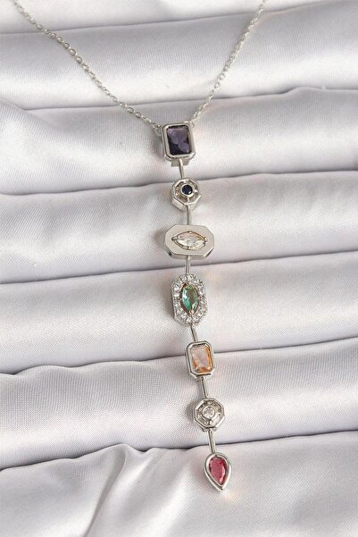 AURRARİ Silver Renkli Taşlı Melis Göral Y Çelik Kolye