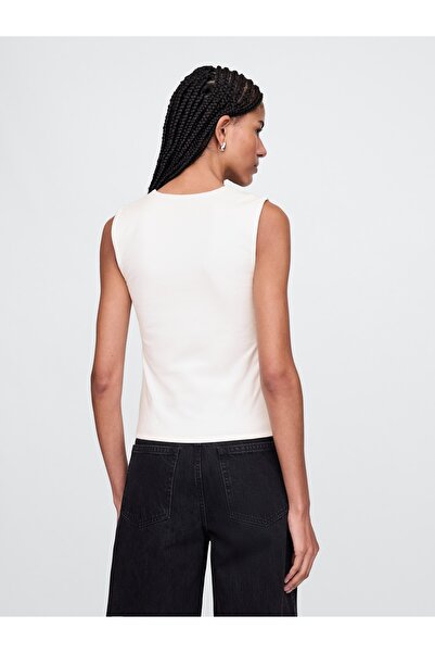 GAP Kadın Beyaz CloseKnit Jersey Kare Yaka Bluz