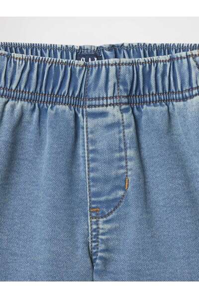 GAP Kız Çocuk Açık Mavi High Rise Pull-On Eşofman Altı Jean Şort