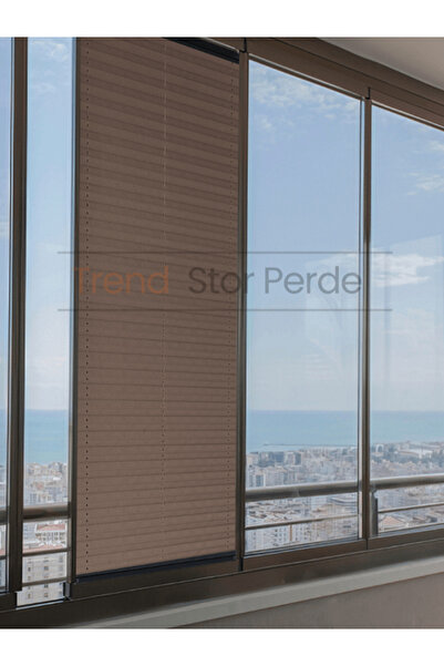 TREND STOR PERDE Kahve Plise Katlanır Cam Balkon Perdesi - Ofis Perdesi - Sal...