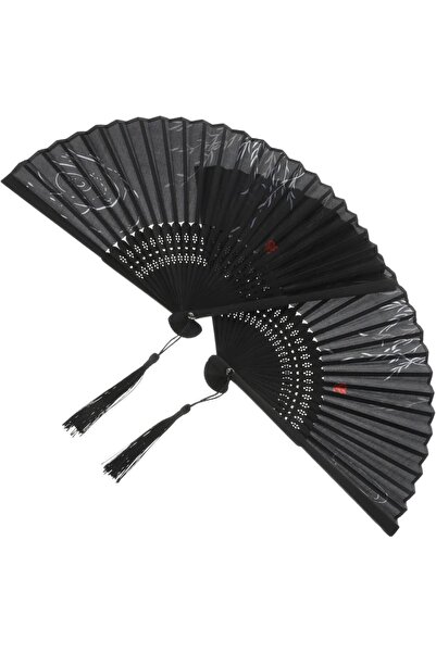 BELUGA Yelpaze Bambu Serinletici Vintage Siyah Şık Püsküllü Japon Yelpaze 015...