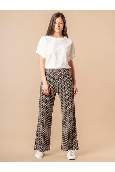 Kübra Tekstil Women's Black Elastic Waist Comfortable Patterned Trousers, Women's Trousers