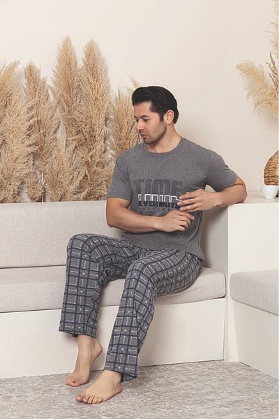 MİRELLA Ανδρικό Σετ Πιτζάμες Καλοκαιρινής Πιτζάμες με κοντομάνικο έξι μακρύ χτενισμένο βαμβακερό πλεκτό ύφασμα