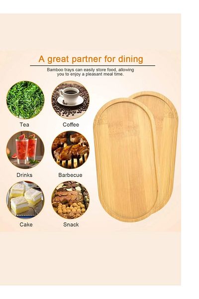 AHC LİFE 6 Pieces Bamboo Oval Presentation and Serving Tray - Wooden Tray - Oil Pot Mat