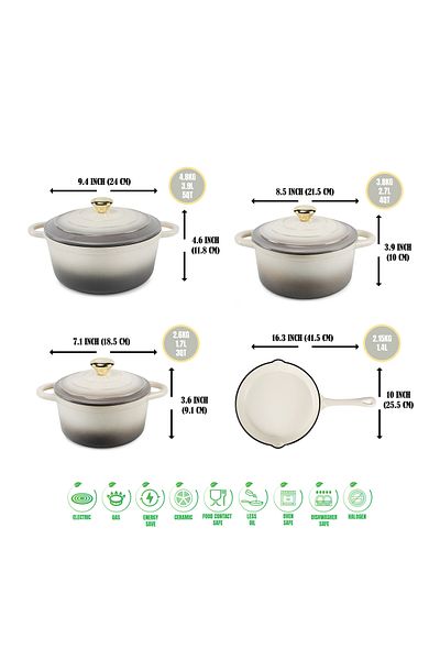 VAV GET 7-piece Enameled Cast Iron Dutch Oven Set With Lids, Gloves & 2-piece Spice Mills